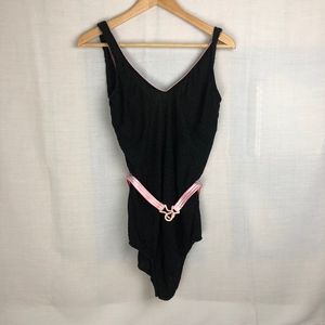 1980s Vintage Jantzen Black + Pink Swimsuit, 14